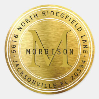 Monogram adreslabel in Gold Metallic Ronde Sticker