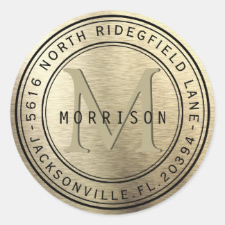 Monogram adreslabel in goud ronde sticker