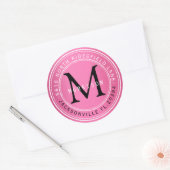 Monogram adreslabel in roze 2 ronde sticker (Envelop)