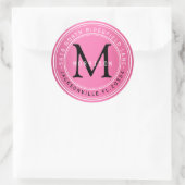 Monogram adreslabel in roze 2 ronde sticker (Tas)