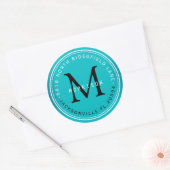 Monogram Adreslabel in Turquoise Ronde Sticker (Envelop)