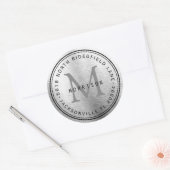 Monogram adreslabel in zilver metallic ronde sticker (Envelop)