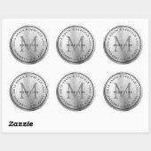 Monogram adreslabel in zilver metallic ronde sticker (Vel)