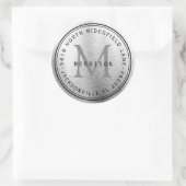 Monogram adreslabel in zilver metallic ronde sticker (Tas)