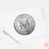 Monogram adreslabel in zilver ronde sticker (Envelop)