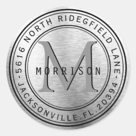 Monogram adreslabel in zilver ronde sticker