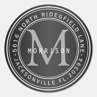 Monogram adreslabel in zwart 2 ronde sticker