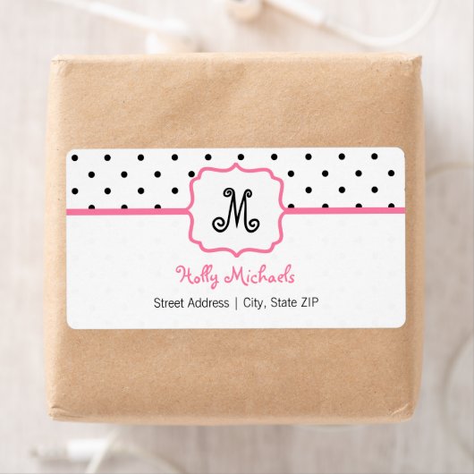 Monogram Adreslabel - Polka Dot / Roze Etiket (Insitu)