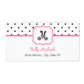 Monogram Adreslabel - Polka Dot / Roze Etiket (Voorkant)
