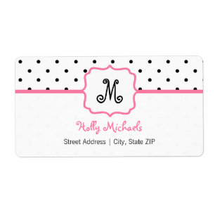 Monogram Adreslabel - Polka Dot / Roze Etiket