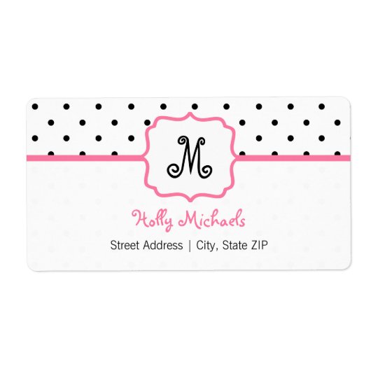 Monogram Adreslabel - Polka Dot / Roze Etiket (Voorkant)
