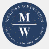 Monogram-adreslabel Ronde Sticker (Voorkant)