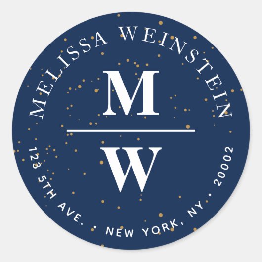 Monogram-adreslabel Ronde Sticker (Voorkant)