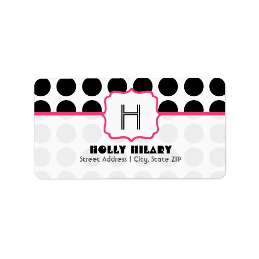 Monogram Adreslabel - Zwart Polka Dot en Roze Etiket (Voorkant)