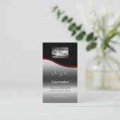 Monogram, adviesdiensten, rode swoosh visitekaartje (Staand voorkant)