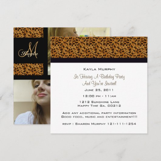 Monogram: Afbeelding: Leopard-afdrukuitnodigingen Kaart (Voorkant / Achterkant)