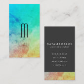 Monogram afbeelding met gekleurde textuur en grijs visitekaartje (Voorkant / Achterkant)