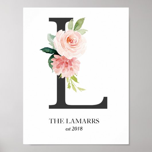 Monogram afdruk, bloemletter L, Trouwen , Kinderka Poster (Voorkant)