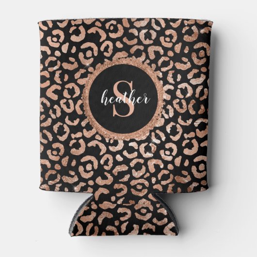 Monogram Afdruk zwarte luipaard Blikjeskoeler (Voorkant)