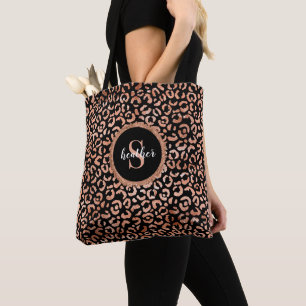 Monogram Afdruk zwarte luipaard Tote Bag