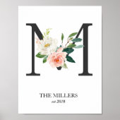 Monogram Afdrukken, Floral Letter M, Wedding, Nurs Poster (Voorkant)