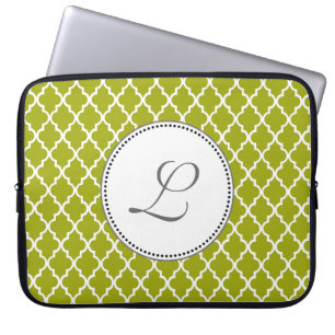 monogram afgekoeld limoen quatrefoliepatroon laptop sleeve