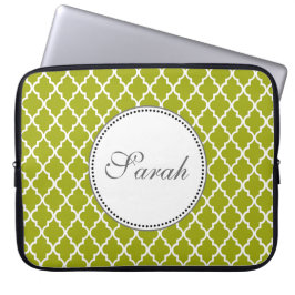 monogram afgekoeld limoen quatrefoliepatroon laptop sleeve