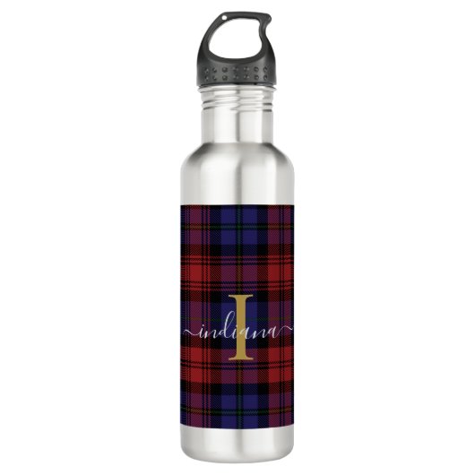 Monogram afgespeeld script Tartan Rustic Waterfles (Voorkant)