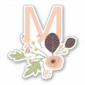 Monogram afspeelbare peach Vector Floral Motif Sticker (Voorkant)