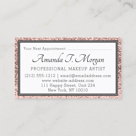 Monogram Afspraakkaart Roos Bloemen Groen Glitter Visitekaartje (Achterkant)