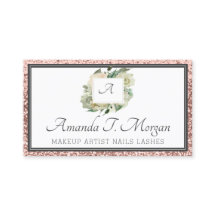 Monogram Afspraakkaart Roos Bloemen Groen Glitter