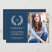 Monogram Afstudeeraankondiging - Marineblauw Aankondiging (Voorkant / Achterkant)