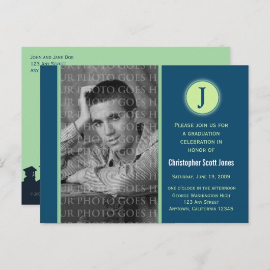 Monogram Afstuderen Aankondiging Briefkaart (Voorkant / Achterkant)