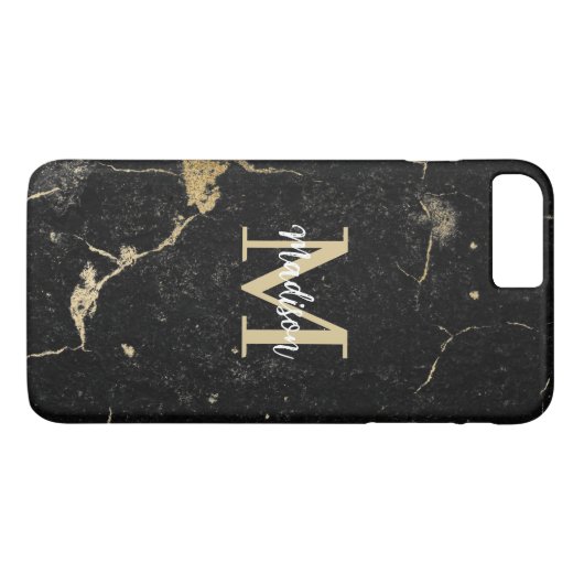 Monogram Afstuderen Gift Modern Gold Black Marble Case-Mate iPhone Case (Achterkant (Horizontaal))