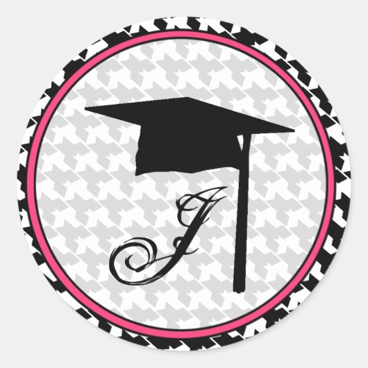 Monogram Afstuderen Sticker - Houndstooth en roze (Voorkant)