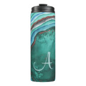 Monogram agaat geode blauw groen koper thermosbeker (Voorkant)
