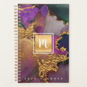 Monogram agaat goud paarse blauw waterverf op maat planner (Voorkant)