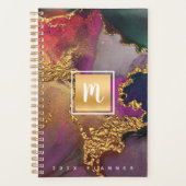 Monogram agaat waterverf goud paarse blauw groen planner (Voorkant)