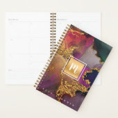 Monogram agaat waterverf goud paarse blauw groen planner (Display)