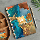 Monogram agaat waterverf goud turquoise sinaasappe planner
