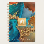 Monogram agaat waterverf goud turquoise sinaasappe planner (Voorkant)