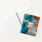 Monogram agaat waterverf zilverturkoois sinaasappe notitieboek (Binnen)