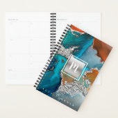 Monogram agaat waterverf zilverturkoois sinaasappe planner (Display)