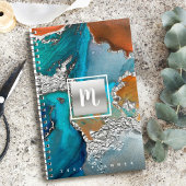 Monogram agaat waterverf zilverturkoois sinaasappe planner