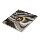 Monogram Agaat Zwart wit goud Tegeltje (Zijkant)