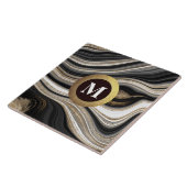 Monogram Agaat Zwart wit goud Tegeltje (Zijkant)