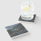 Monogram Agate Geode Navy Blauwe Goud Stenen Onderzetter (Zijkant)