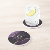 Monogram Agate Geode Paars Goud Zandsteen Onderzet Onderzetter (Zijkant)