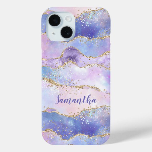 Monogram Agate Glitter Trendy Blauw Roze Paars Case-Mate iPhone Case (Achterkant)