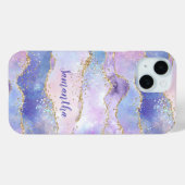 Monogram Agate Glitter Trendy Blauw Roze Paars Case-Mate iPhone Case (Achterkant (horizontaal))